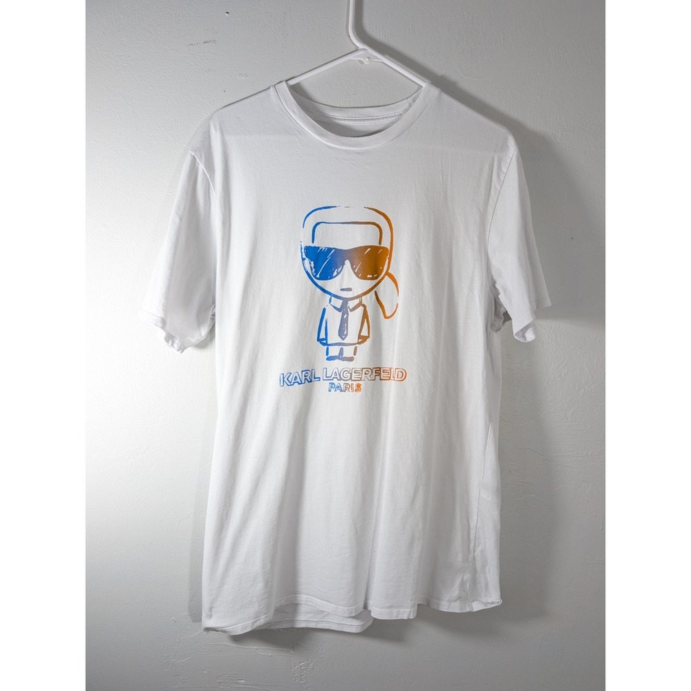 Karl Lagerfeld Mens White Short Sleeve Graphic‎ T-shirt Size Medium